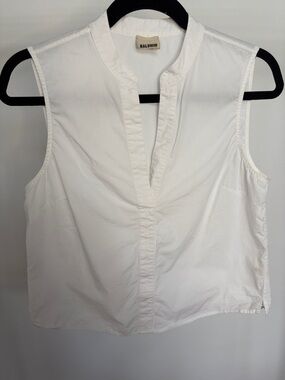 baldwin White Sleeveless Band Collar Popover Top